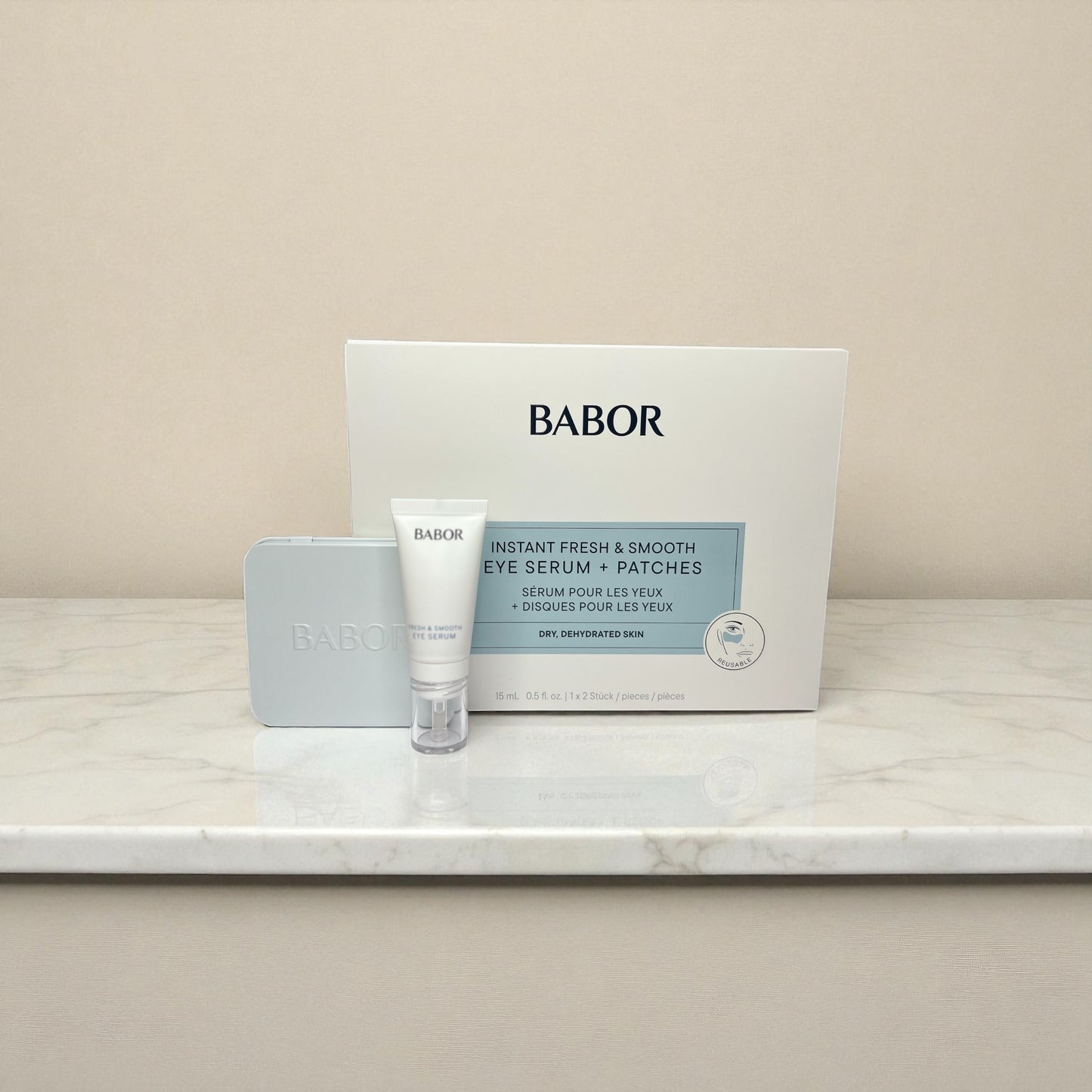 BABOR Instant Fresh & Smooth Eye Serum + Patches – Augenpflege-Set für trockene Haut